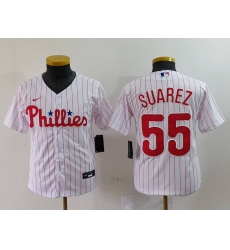 Youth Philadelphia Phillies 55 Ranger Suarez White Cool Base Stitched Baseball Jersey 4 Youth Philadelphia Phillies 55 Ranger Suarez White Cool Base Stitched Baseball Jersey 4