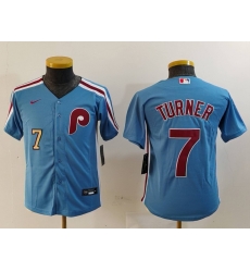 Youth Philadelphia Phillies 7 Trea Turner Blue Cool Base Stitched Baseball Jersey 2 Youth Philadelphia Phillies 7 Trea Turner Blue Cool Base Stitched Baseball Jersey 2