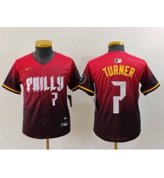Youth Philadelphia Phillies 7 Trea Turner Red 2024 City Connect Limited Stitched Baseball Jersey 1 Youth Philadelphia Phillies 7 Trea Turner Red 2024 City Connect Limited Stitched Baseball Jersey 1