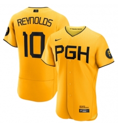 Men Pittsburgh Pirates 10 Bryan Reynolds Gold 2023 City Connect Flex Base Stitched Jersey Men Pittsburgh Pirates 10 Bryan Reynolds Gold 2023 City Connect Flex Base Stitched Jersey