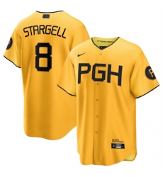 Men Pittsburgh Pirates 8 Willie Stargell Gold 2023 City Connect Stitched Jersey Men Pittsburgh Pirates 8 Willie Stargell Gold 2023 City Connect Stitched Jersey