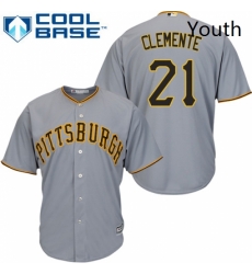 Youth Majestic Pittsburgh Pirates 21 Roberto Clemente Replica Grey Road Cool Base MLB Jersey Youth Majestic Pittsburgh Pirates 21 Roberto Clemente Replica Grey Road Cool Base MLB Jersey