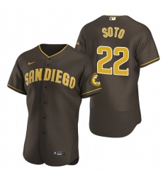Men San Diego Padres 22 Juan Soto Brown Flex Base Stitched Baseball Jersey Men San Diego Padres 22 Juan Soto Brown Flex Base Stitched Baseball Jersey