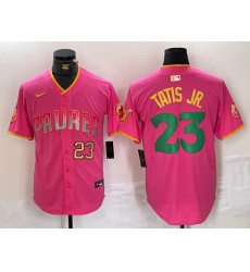 Men San Diego Padres 23 Fernando Tatis Jr Pink Cool Base Stitched Baseball Jersey 2 Men San Diego Padres 23 Fernando Tatis Jr Pink Cool Base Stitched Baseball Jersey 2