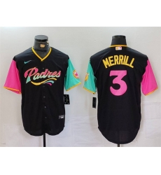 Men San Diego Padres 3 Jackson Merrill Black City Connect Cool Base Stitched Baseball Jersey Men San Diego Padres 3 Jackson Merrill Black City Connect Cool Base Stitched Baseball Jersey