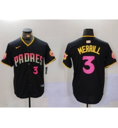 Men San Diego Padres 3 Jackson Merrill Black Cool Base Stitched Baseball Jersey 011 Men San Diego Padres 3 Jackson Merrill Black Cool Base Stitched Baseball Jersey 011