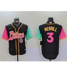 Men San Diego Padres 3 Jackson Merrill Black Cool Base Stitched Baseball Jersey 2 Men San Diego Padres 3 Jackson Merrill Black Cool Base Stitched Baseball Jersey 2