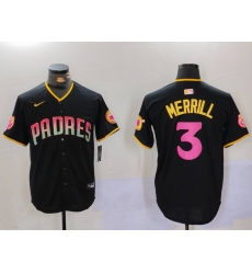 Men San Diego Padres 3 Jackson Merrill Black Cool Base Stitched Baseball Jersey 5