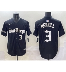 Men San Diego Padres 3 Jackson Merrill Black Gothic Edition Vapor Limited Stitched Baseball Jersey Men San Diego Padres 3 Jackson Merrill Black Gothic Edition Vapor Limited Stitched Baseball Jersey