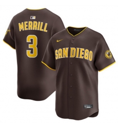 Men San Diego Padres 3 Jackson Merrill Brown 2024 Away Limited Stitched Baseball Jersey Men San Diego Padres 3 Jackson Merrill Brown 2024 Away Limited Stitched Baseball Jersey