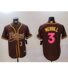 Men San Diego Padres 3 Jackson Merrill Brown Cool Base Stitched Baseball Jersey 6 Men San Diego Padres 3 Jackson Merrill Brown Cool Base Stitched Baseball Jersey 6