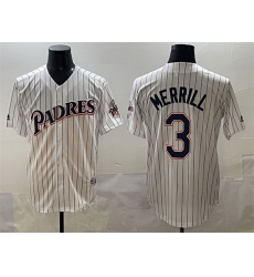 Men San Diego Padres 3 Jackson Merrill White Throwback With Patch Cool Base Stitched Jersey Men San Diego Padres 3 Jackson Merrill White Throwback With Patch Cool Base Stitched Jersey