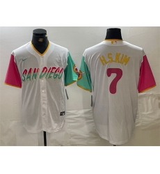 Men San Diego Padres 7 Ha Seong Kim White City Connect Cool Base Stitched Baseball Jersey Men San Diego Padres 7 Ha Seong Kim White City Connect Cool Base Stitched Baseball Jersey