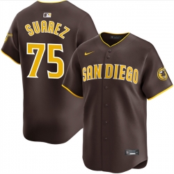 Men San Diego Padres 75 Robert Suarez Brown 2024 Away Limited Stitched Baseball Jersey