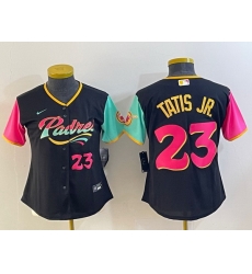 Women San Diego Padres 23 Fernando Tatis Jr Black City Connect With Patch Stitched Baseball Jersey Women San Diego Padres 23 Fernando Tatis Jr Black City Connect With Patch Stitched Baseball Jersey