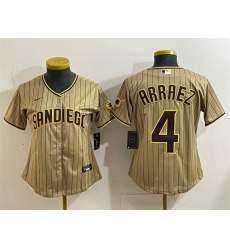 Women San Diego Padres 4 Luis Arraez Tan Stitched Baseball Jersey Women San Diego Padres 4 Luis Arraez Tan Stitched Baseball Jersey