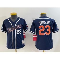 Youth San Diego Padres 23 Fernando Tatis Jr  Navy Throwback With Patch Stitched Baseball Jersey