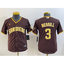 Youth San Diego Padres 3 Jackson Merrill Brown Stitched Baseball Jersey