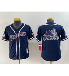 Youth San Diego Padres Team Big Logo Navy Throwback With Patch Stitched Baseball Jersey