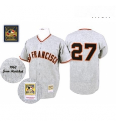 Mens Mitchell and Ness 1962 San Francisco Giants 27 Juan Marichal Replica Grey Throwback MLB Jersey