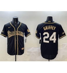 Men Seattle Mariners 24 Ken Griffey Jr Black Gold Cool Base Stitched Baseball Jersey Men Seattle Mariners 24 Ken Griffey Jr Black Gold Cool Base Stitched Baseball Jersey