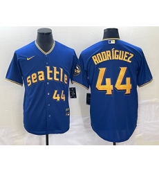 Men's Seattle Mariners #44 Julio Rodriguez Number Blue 2023 City Connect Cool Base Stitched Jersey1 Men's Seattle Mariners #44 Julio Rodriguez Number Blue 2023 City Connect Cool Base Stitched Jersey1
