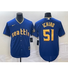 Men's Seattle Mariners #51 Ichiro Suzuki Blue 2023 City Connect Cool Base Stitched Jersey Men's Seattle Mariners #51 Ichiro Suzuki Blue 2023 City Connect Cool Base Stitched Jersey