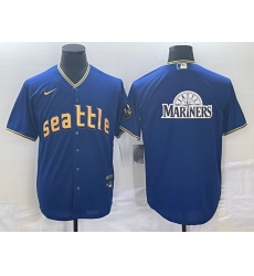 Men's Seattle Mariners Big Logo Blue 2023 City Connect Cool Base Stitched Jersey Men's Seattle Mariners Big Logo Blue 2023 City Connect Cool Base Stitched Jersey