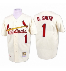 Mens Mitchell and Ness St Louis Cardinals 1 Ozzie Smith Replica Cream Throwback MLB Jersey Mens Mitchell and Ness St Louis Cardinals 1 Ozzie Smith Replica Cream Throwback MLB Jersey