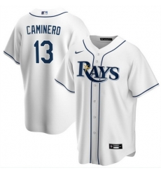 Men Tampa Bay Rays 13 Junior Caminero White Cool Base Stitched Baseball Jersey Men Tampa Bay Rays 13 Junior Caminero White Cool Base Stitched Baseball Jersey