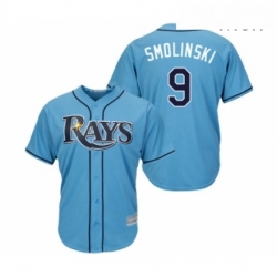 Mens Tampa Bay Rays 9 Jake Smolinski Replica Light Blue Alternate 2 Cool Base Baseball Jersey 