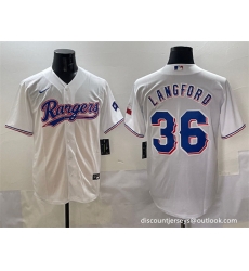 Men Texas Rangers 36 Wyatt Langford White Cool Base Stitched Baseball Jersey
