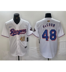 Men Texas Rangers 48 Jacob DeGrom White Gold Cool Base Stitched Baseball Jersey 2
