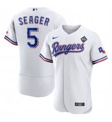 Men Texas Rangers 5 Corey Seager White 2023 World Series Flex Base Stitched Baseball Jersey Men Texas Rangers 5 Corey Seager White 2023 World Series Flex Base Stitched Baseball Jersey