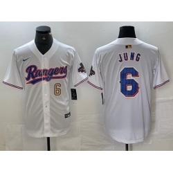 Men Texas Rangers 6 Josh Jung White Gold Cool Base Stitched Baseball Jersey 1