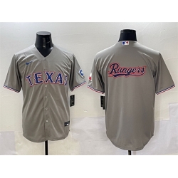 Men Texas Rangers Team Big Logo Grey With Patch Cool Base Stitched Baseball Jersey