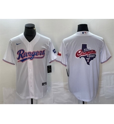 Men Texas Rangers White 2023 World Series Champions Big Logo With Patch Cool Base Stitched Baseball Jersey Men Texas Rangers White 2023 World Series Champions Big Logo With Patch Cool Base Stitched Baseball Jersey