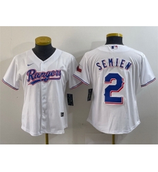 Women Texas Rangers 2 Marcus Semien White With Patch Stitched Baseball Jersey