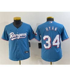 Youth Texas Rangers 34 Nolan Ryan Blue With Patch Stitched Baseball Jersey Youth Texas Rangers 34 Nolan Ryan Blue With Patch Stitched Baseball Jersey