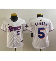 Youth Texas Rangers 5 Corey Seager White Gold Stitched Baseball Jersey 5 Youth Texas Rangers 5 Corey Seager White Gold Stitched Baseball Jersey 5