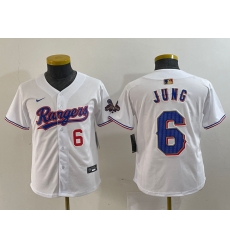 Youth Texas Rangers 6 Josh Jung White Gold Stitched Baseball Jersey 5 Youth Texas Rangers 6 Josh Jung White Gold Stitched Baseball Jersey 5