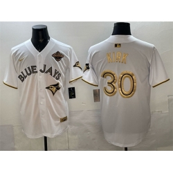 Men Toronto Blue Jays 30 Alejandro Kirk White Gold 2025 American League Champions Limited Stitched Baseball Jersey
