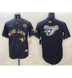 Men Toronto Blue Jays Team Big Logo Black Gold 2025 American League Champions Limited Stitched Baseball Jersey Men Toronto Blue Jays Team Big Logo Black Gold 2025 American League Champions Limited Stitched Baseball Jersey