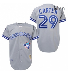 Mens Mitchell and Ness Toronto Blue Jays 29 Joe Carter Authentic Grey Throwback MLB Jersey Mens Mitchell and Ness Toronto Blue Jays 29 Joe Carter Authentic Grey Throwback MLB Jersey