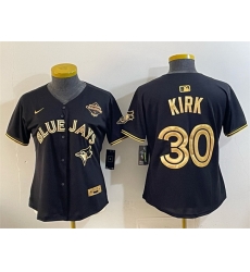 Women Toronto Blue Jays 30 Alejandro Kirk Black Gold 2025 American League Champions Limited Stitched Baseball Jersey Women Toronto Blue Jays 30 Alejandro Kirk Black Gold 2025 American League Champions Limited Stitched Baseball Jersey