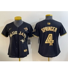 Women Toronto Blue Jays 4 George Springer Black Gold 2025 American League Champions Limited Stitched Baseball Jersey Women Toronto Blue Jays 4 George Springer Black Gold 2025 American League Champions Limited Stitched Baseball Jersey
