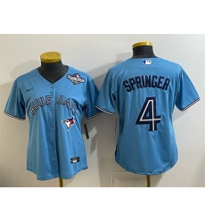 Women Toronto Blue Jays 4 George Springer Blue 2025 World Series Cool Base Stitched Baseball Jersey 