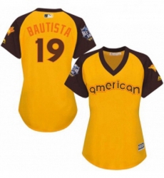 Womens Majestic Toronto Blue Jays 19 Jose Bautista Authentic Yellow 2016 All Star American League BP Cool Base MLB Jersey Womens Majestic Toronto Blue Jays 19 Jose Bautista Authentic Yellow 2016 All Star American League BP Cool Base MLB Jersey