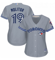 Womens Majestic Toronto Blue Jays 19 Paul Molitor Replica Grey Road MLB Jersey Womens Majestic Toronto Blue Jays 19 Paul Molitor Replica Grey Road MLB Jersey