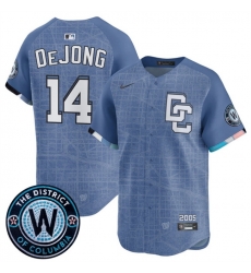 Men Washington Nationals 14 Paul DeJong Blue 2025 City Connect Limited Stitched Baseball Jersey Men Washington Nationals 14 Paul DeJong Blue 2025 City Connect Limited Stitched Baseball Jersey